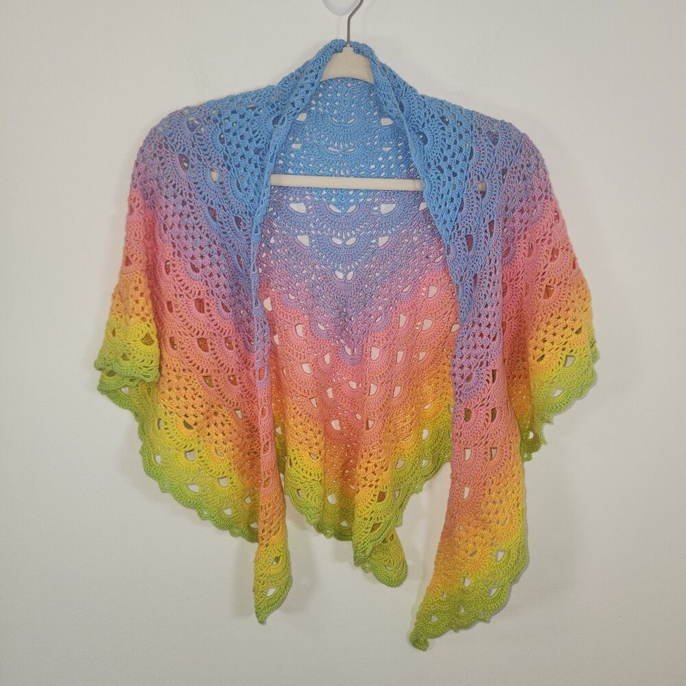 Homemade Crochet Rainbow Ombre Virus Shawl Scarf Wrap